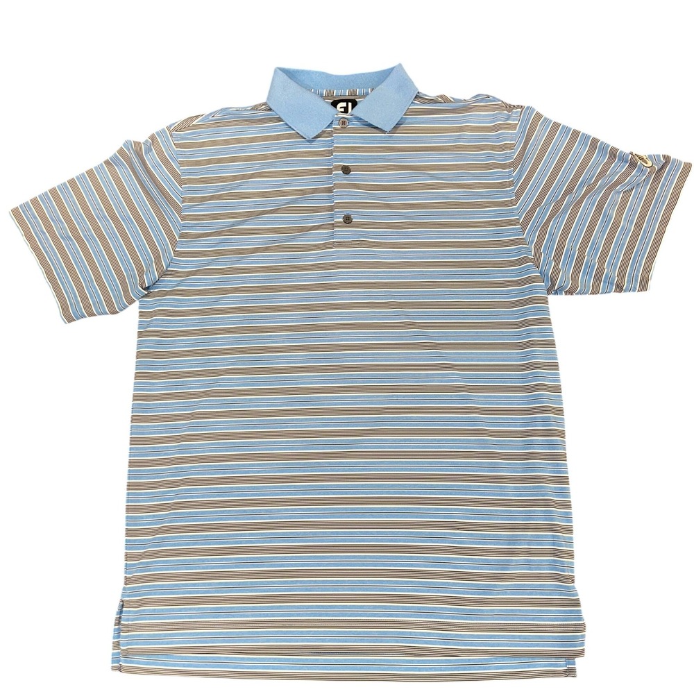 FootJoy Mens Blue Striped Performance Golf Polo Shirt Size M‎ Willow Tree Logo - Picture 2 of 10